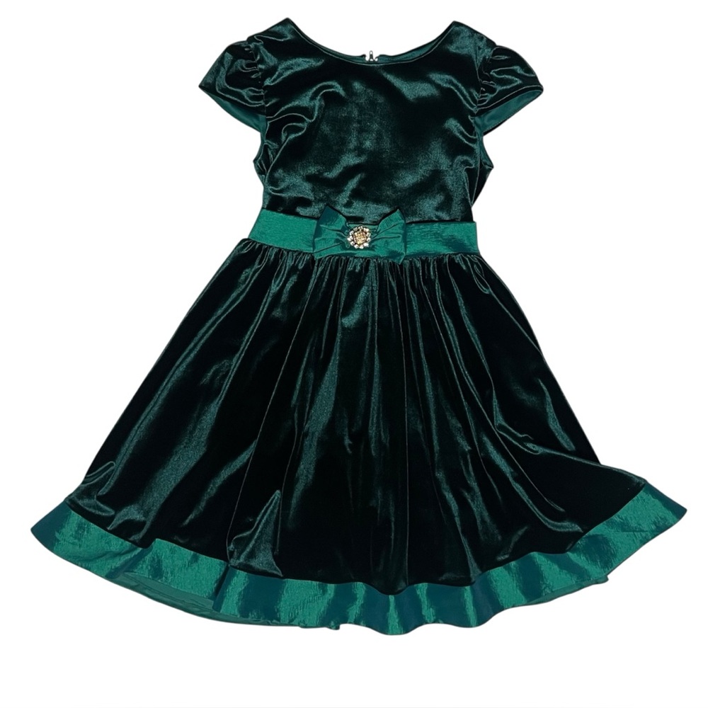 Rare Editions Velvet Green Holiday Party Dress 6X Christmas Dance Rhinestones